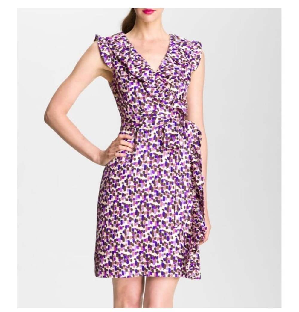 Kate Spade Aubrey Silk Multicolor Abstract Print Ruffled Wrap Mini Dress Size 8